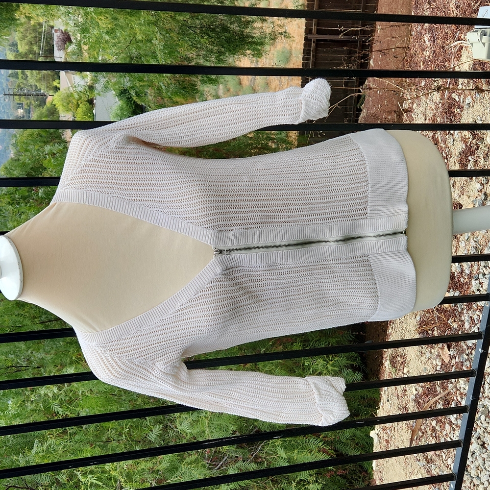 Silence + Noise Cream Zip Up Open Knit Cardigan Urban Outfitters